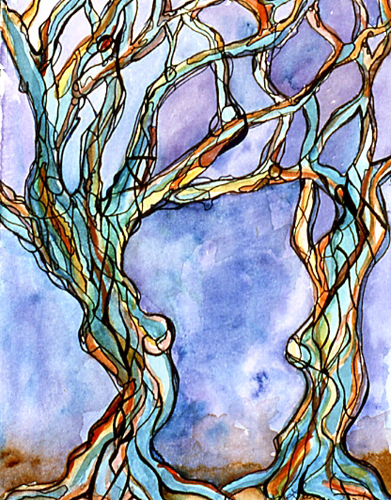 Dancing Trees, watercolor