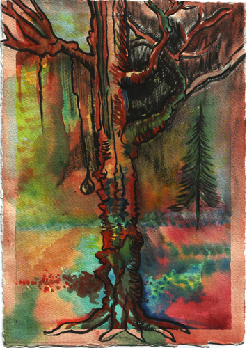 Dripping Tree, watercolor